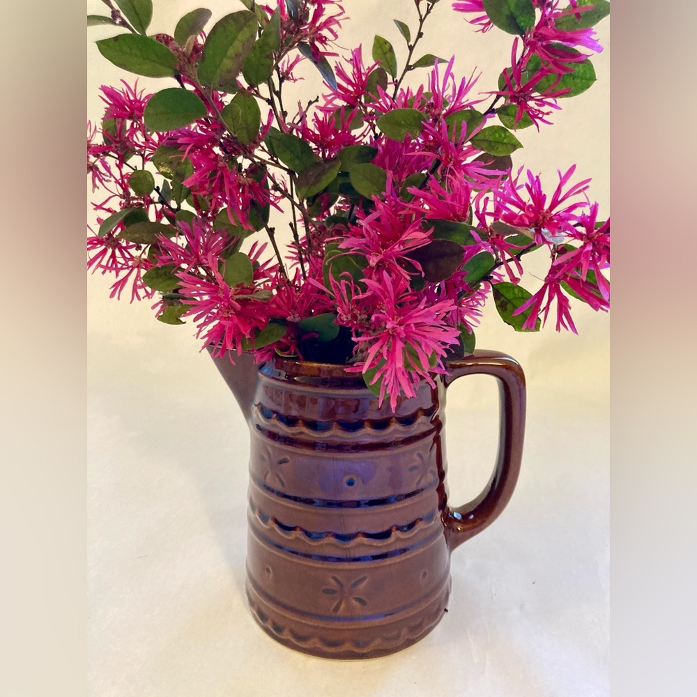 VINTAGE MARCREST Mid-Century Stoneware Pitcher - Brown - Daisy & Dot Pattern